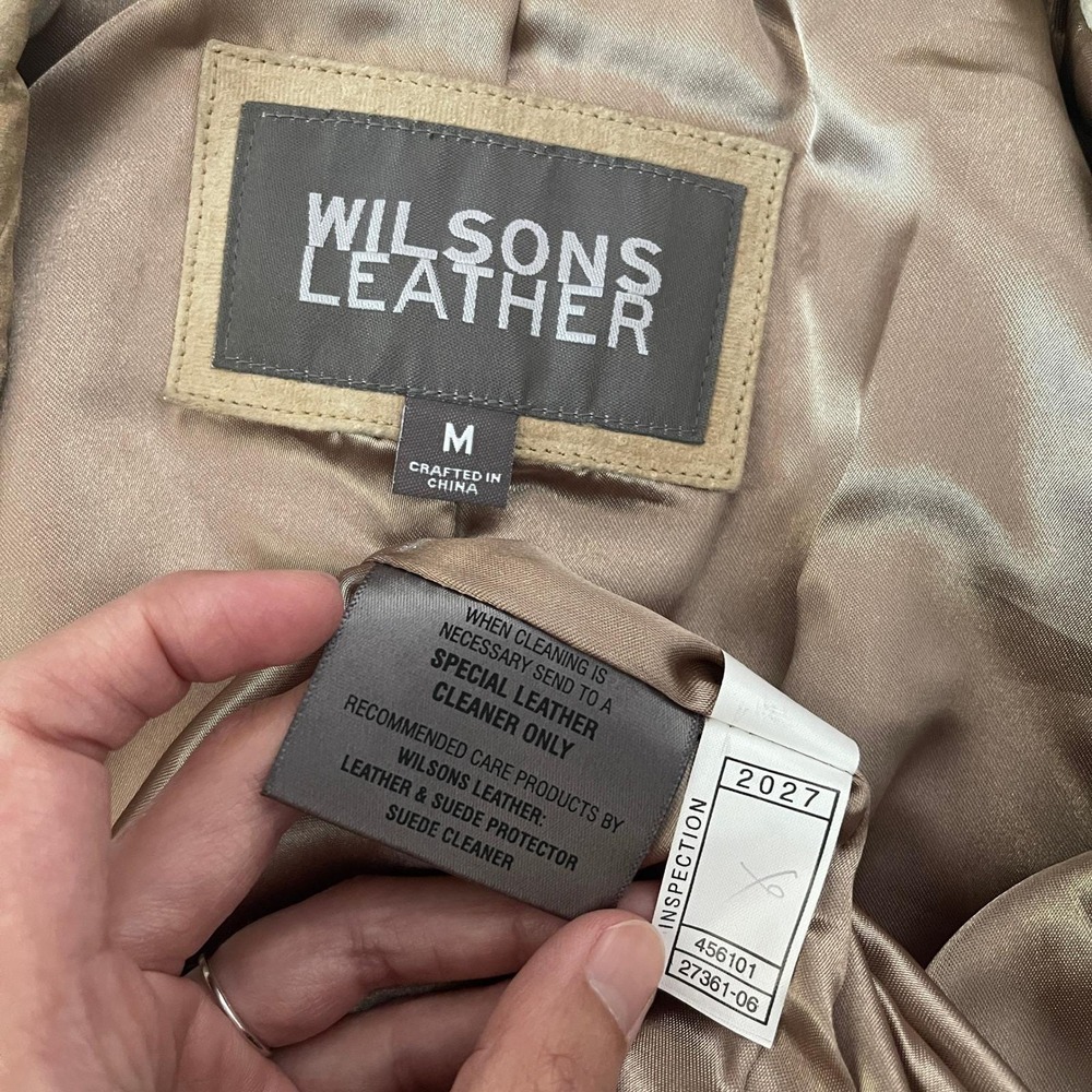 Y2K Wilsons Leather‎ Tan Suede Belted Jacket Button Front Coat Boho Womens M - Picture 8 of 11